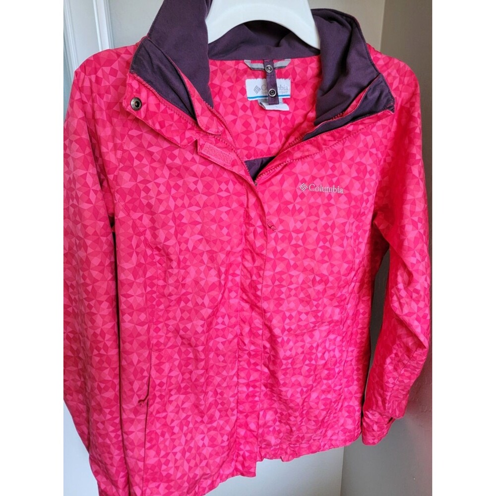 Columbia Interchange Jacket Women’s Small Pink Geometric Hooded Waterproof Rain